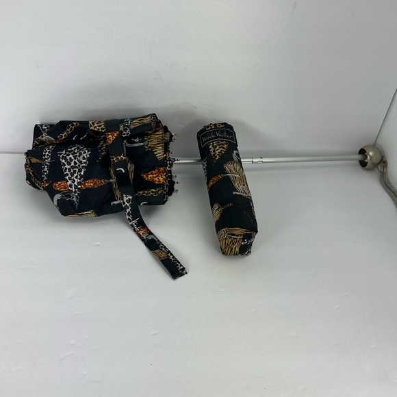 NICOLE MILLER DESIGNER BLACK WITH UMBRELLA PRINTS ALL OVER, 100% POLYESTER - Picture 5 of 12